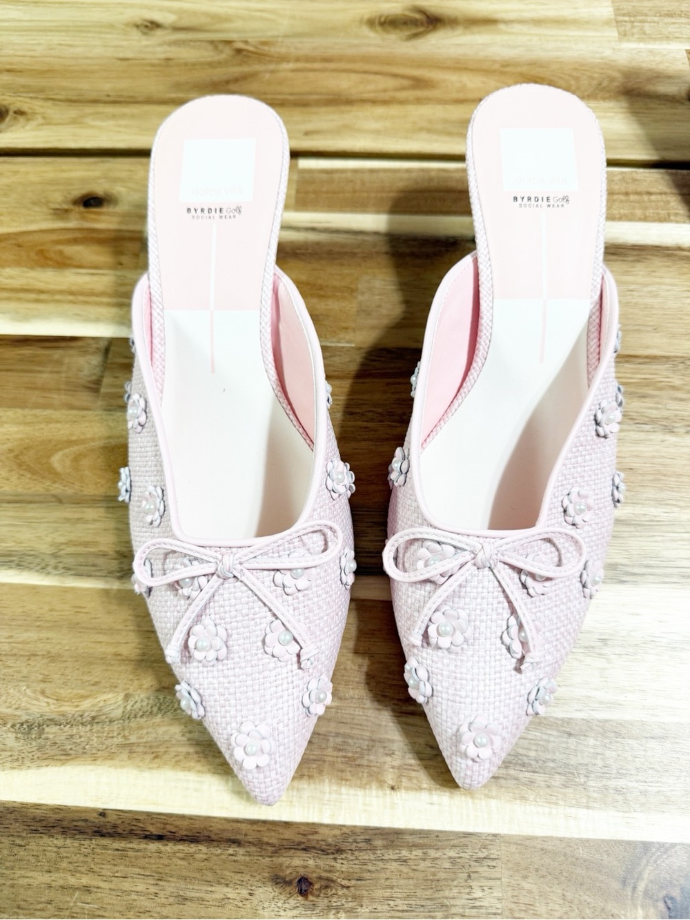 Dolce Vita x Byrdie Golf Camilo Pink Slide On Flower Applique Mules Size 8.5W - Picture 15 of 15